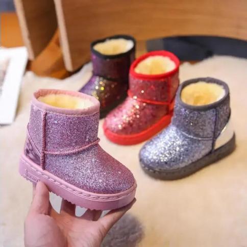 Crianças botas de neve 2024 inverno quente princesa sapatos para crianças moda brilhante sola plana antiderrapante tornozelo bot