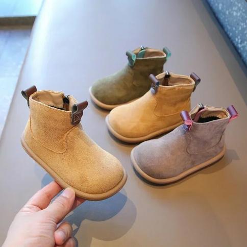 New Autumn Winter Boys Girls Boots Oxford Suede Children Casual Shoes Baby Outdoor Anti Slip Infant Shoes Plush Kids Ank