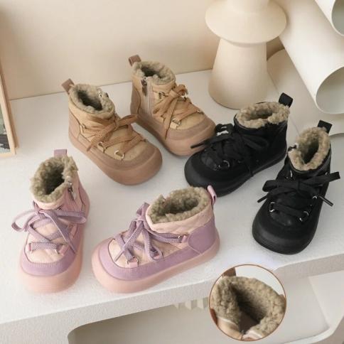 New 2024 Winter Children Snow Boots Baby Shoes Warm Plush Toddler Boys Shoes Non Slip Fashion Baby Girls Boots Kids Cott