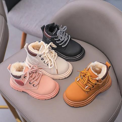 New 2024 Winter Boots For Kids Leather Shoes Fashion Toddler Boy Shoes Plush Warm Baby Girl Shoes Outdoor Non Slip Short