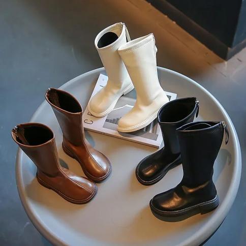Girls High Boots 2024 Autumn Spring  Style Pu Princess Leather Shoes Children Fashion Simple Non Slip Catwalk Long Boots