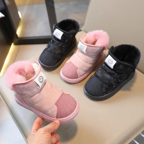 New 2024 Winter Children Leather Waterproof Snow Boots Boys Girls Fashion Non Slip Kids Plush Warm Boots Infant Cotton S