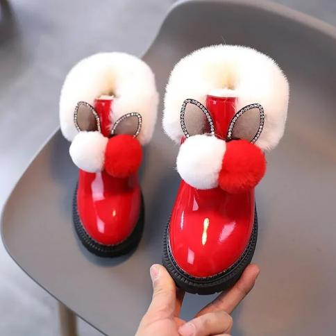 Winter 2024 New Fashion Baby Plush Short Boots Warm Cotton Shoes Kids Cute Rabbit Non Slip Snow Boots Girls Christmas Pa