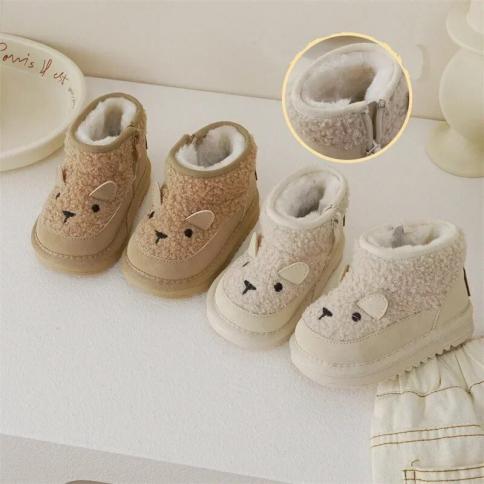 Children New 2024 Winter Boots Boys Girls Cute Rabbit Sheep Warm Plush Snow Boots Baby Soft Sole Casual Cotton Shoes Siz