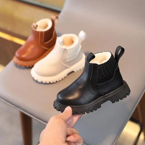 New 2024 Autumn Winter Baby Kids Short Boots Warm Girls Boys Shoes Leather Children Boots Fashion Plush Toddler Snow Boo
