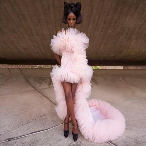 2022 Couture Prom Abiti da festa Lunghi abiti da ballo alti e bassi rosa con volant in tulle Abito per occasioni di compleanno c