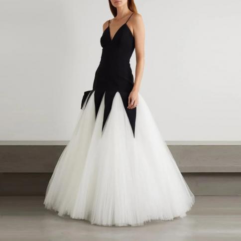 Chic Design Black And White Formal Occasion Dresses Spaghetti Strap Backless Prom Party Dress Formal Evening Gown فسا