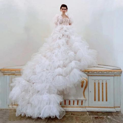 Fantasy Lush Tulle Bridal Dress Wedding Gowns Extra Puffy Tiered Tulle Prom Party Dresses Garden Wedding Photography Pro