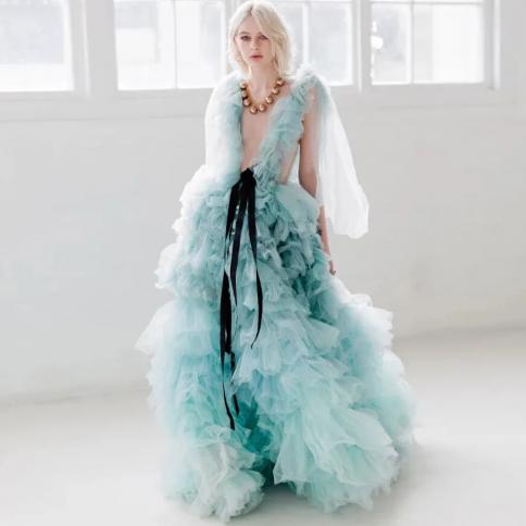Charming Ruffle Tulle Bridal Show Dress 2023 Fashion Photography Props Dress Tiered Tulle Puffy Prom Party Dresses Custo