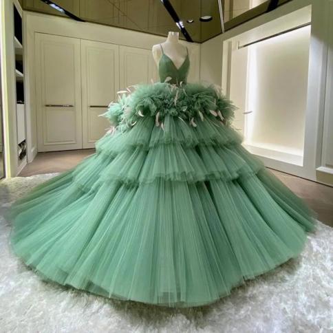 Charming Puffy Long Prom Gown Party Dresses 2023 New Lush Tiered Ball Gown Evening Formal Dress Backless Pageant Dress F