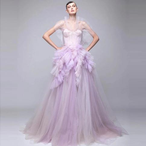 Haute Couture 2022 Spring Prom Gown Party Dresses Long Vestidos De Fiesta Mix Color Ruffles Tulle Celebrity Dress Custom