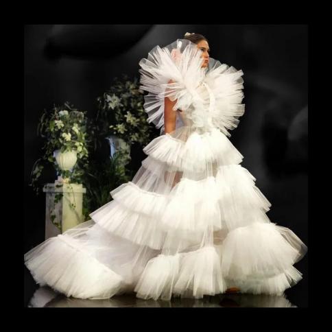Deep V Neck Tulle Layered Dress For Photo Shoot Extra Puffy Ruffled Tulle Bridal Gowns Custom Made Long Women Prom Party