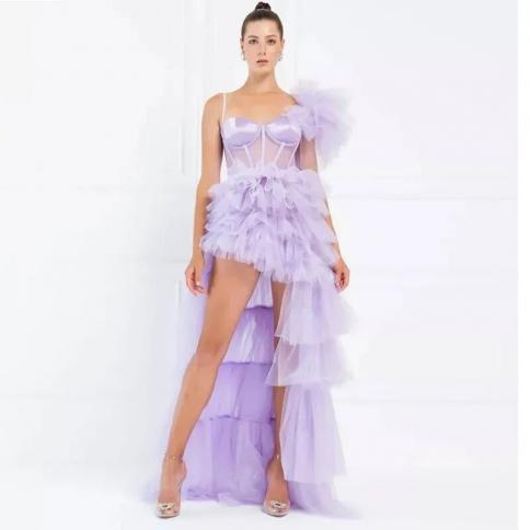  Lavender High Low Tulle Dress Women Ruffle Tiered Tulle Party Dresses Red Carpet Birthday Dress Ladies Evening Party Ou