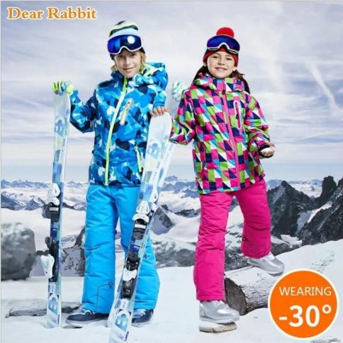 Girls Ski Jacket Children Waterproof  Sports Jacket Pants Clothes Snowsuit  30  
