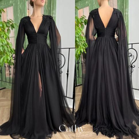 Black Princess Evening Dress  Black Wedding Dress  Black Prom Dresses  Black Floor  
