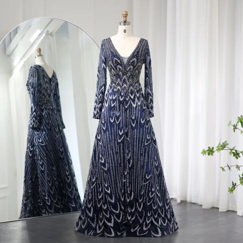 Sharon Said Luxury Crystal Navy Blue Evening Dresses 2023 Elegant Sage Green Plus Size Woman Wedding Formal Party Gowns 