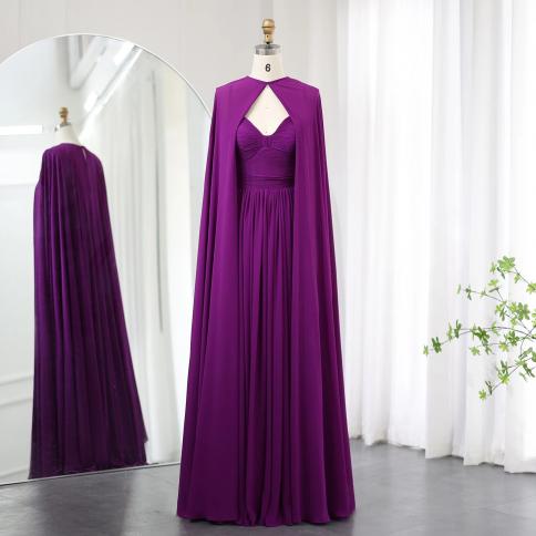 Sharon Said Saudi Arabia Purple Chiffon Long Evening Dress With Cape Elegant Sweetheart Green Women Wedding Party Gowns 