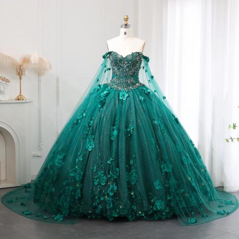 Sharon Said Luxury Ball Gown Emerald Green Prom Quinceanera Dress With Led Light Cape Red Vestidos De 15 Quinceañera 20