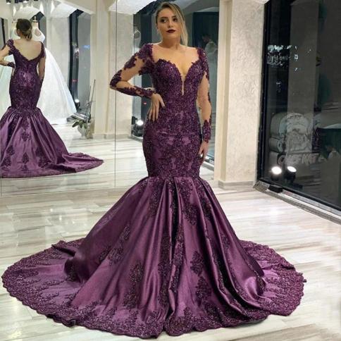 Exquisite Applique Mermaid Long Sleeve Prom Gowns Luxury Floor Length Custom Made Occasion Dresses Party Banquet Formal 