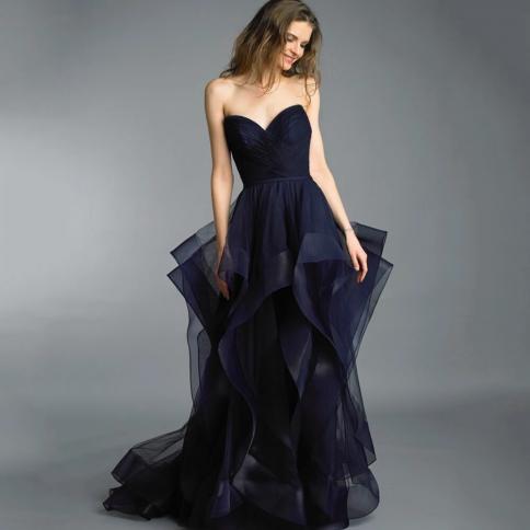 Simple V Neck Strapless Prom Dress Classic Tulle Irregular Floor Length Women Open Back With Pleat And Belt Custom Color