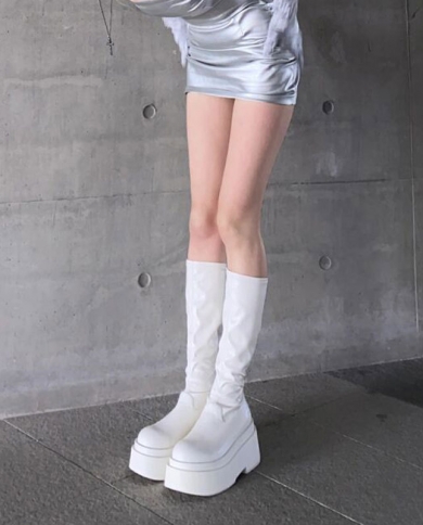 White Thick-soled Boots For Women In The Summer, Thin High-top Knight Boots, British Style Petite Martin Boots