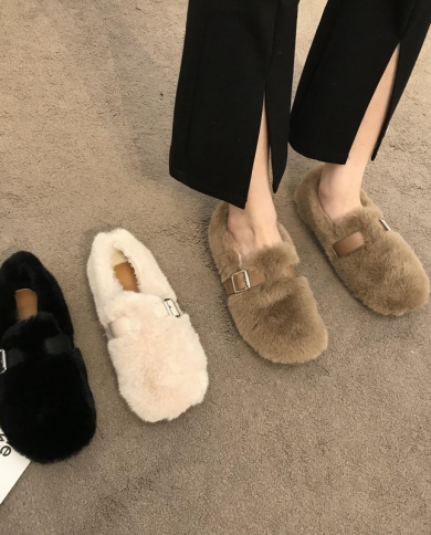 Women's Furry Shoes For Winter Outer Wear Thick-soled Plus Velvet Slip-on Beanie Shoes Warm Fairy Pregnant Women's Cotto