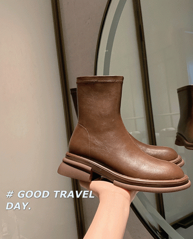  Style Simple Slim Boots Casual Round Toe Martin Boots Short Boots British Style Retro Thick Heel Short Boots Women's La