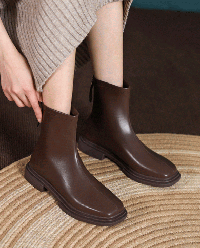 Autumn And Winter New  Style Simple Elastic Slim Boots Square Toe Low Heel Short Boots Back Zipper Casual Single Boots F