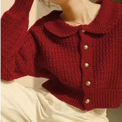 Maglioni Cardigan lavorato a maglia rosso Abbigliamento da donna Primavera Autunno 2023 Nuovo maglione corto vintage allentato T