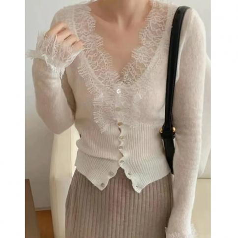 New Fashion Chic Vintage maglione pizzo donna autunno inverno lavorato a maglia cardigan con scollo a V top eleganti 2023