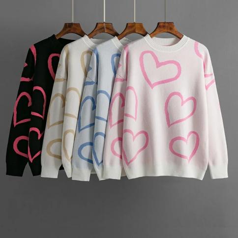 Sweaters For Women 2023 Autumn And Winter New Fashion Crewneck Love Color Sweater Loose Pullover Sweater