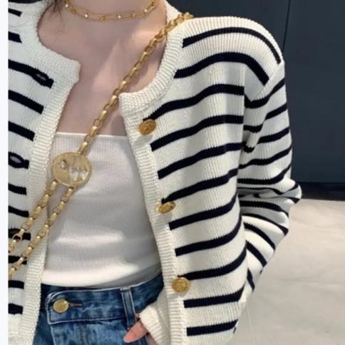 Knitted Cardigan Striped Soft Elegant Cardigan Sweater Women's Vintage Cropped Fashion Popular Y2k Clothes