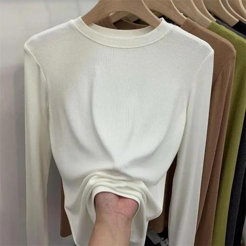 High Elastic Fine Thread Cotton 2023 Spring New Long Sleeve Base Shirt Women's T Shirt Slim Solid Color Y2k Top