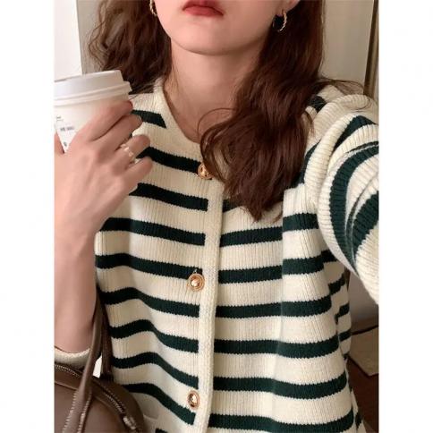 Sweaters For Women Cardigans Striped Knitted Cardigan Women Autumn Winter Thick Loose Short Sweater Coat