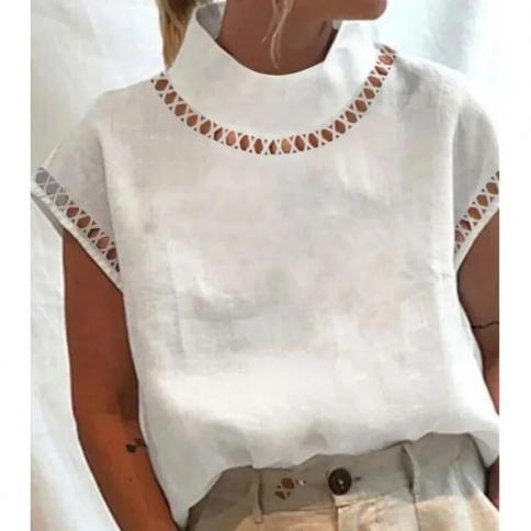Top vintage in lino di cotone Mujer Camicetta da donna Solid Summer Casual Chic Colletto alla coreana Camicette bianche Blusas