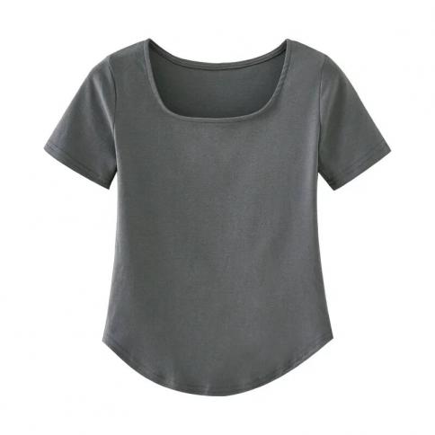 Cotton T Shirt Women Summer Short Sleeve 2023 New Irregular Slim U Collar Leggings Top