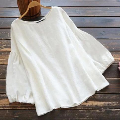Fashion Woman Blouse 2023 Spring Summer New Lantern Sleeve Loose Casual Shirt Round Neck Women's Top