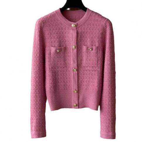 Design Street Pink Sweater Coat Women's Short Knit Cardigan Unique Top Winter Cardigan