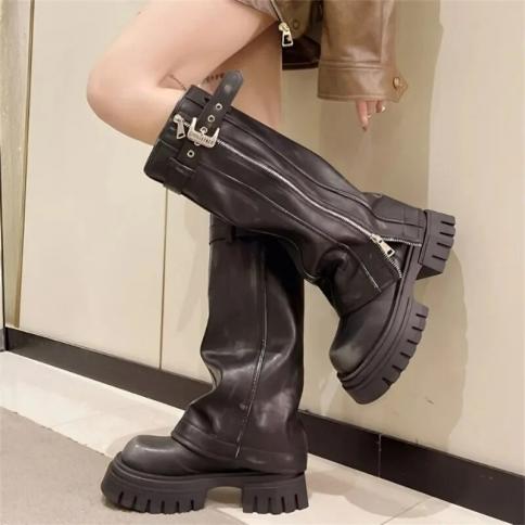 2024 Hot Selling Autumn Women's Ankle Boots Street Rock Thick Heels Punk Designer Shoes Knight Short Boots Women's Fashi