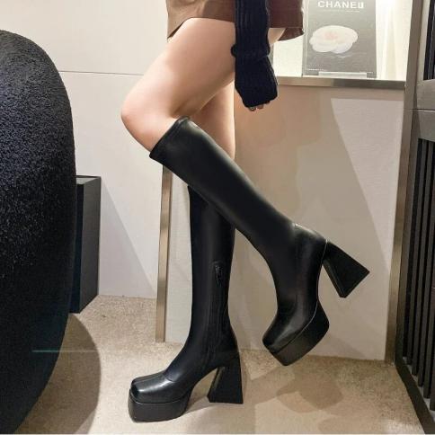 Autumn Winter 2023 Women's Knee High Boots Soft Pu Women Long Boots Slip On Woman Boot Thick Platform Leather Female Sho