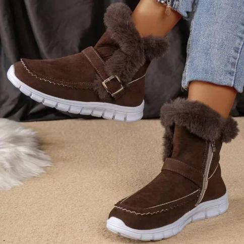 New Velvet Ankle Snow Boots Winter Fashion Women's Shoes Adult Round Toe Middle Heel Flapped Simple Large 36 44 Women's 