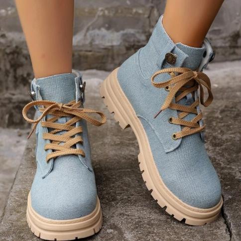2023 New Shoes For Women Lace Up/on Basic Women's High Heels Autumn Casual  Round Toe Solid Color Fashion Women's Boots