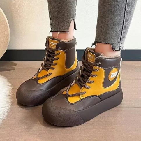 Shoes For Women 2024 Winter Fashion Ankle Basic Lace Up Platform Ladies Casual Shoes Round Toe Pu Mixed Colors Botas Muj
