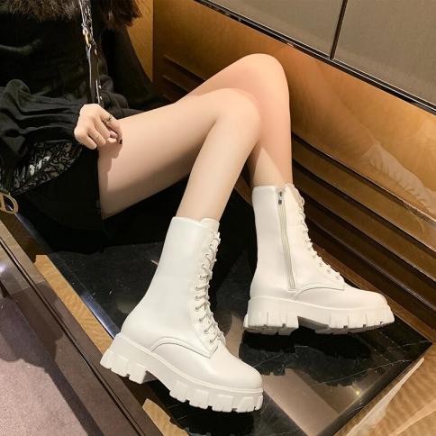 2024 New Hot Selling Women's Boots Winter Warm Fashion Lace Up Women's Zipper High Heel Classic Solid Color Women's Shoe