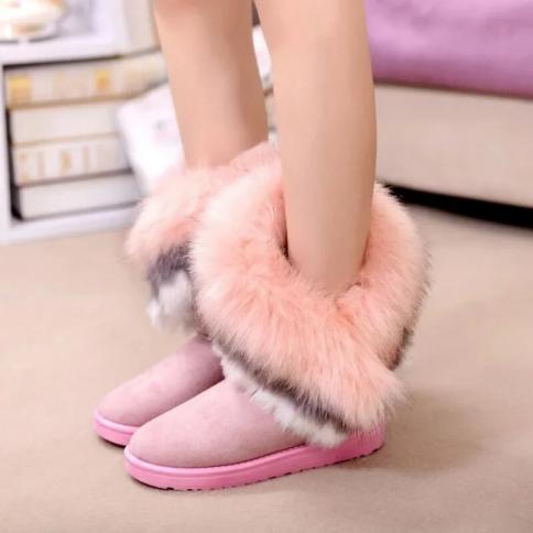 High Quality Women's Flat Shoes, Suede Cover, Snow Boots, Winter Long Plush Anti Slip Round Toe Solid Color Women's Boot