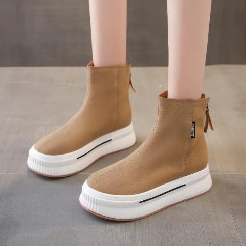 Women's Casual Ankle Boots Suede Round Toe Slippery Boots Women's Autumn And Winter Retro Sports And Minimalist Women's 