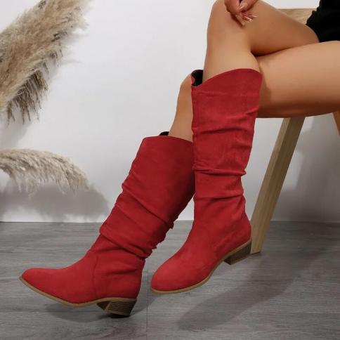 Stivali da donna moderni di vendita caldi Stivali in pelle scamosciata alti al ginocchio con tacco quadrato invernale Suola in g