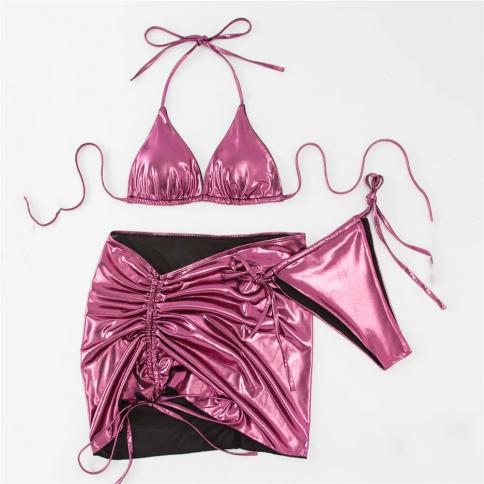  Halter Micro Thong Bikinis Set 3 Piece Swimwear With Smock Swimsuit Swimming Bathing Suit Bikini 2024 Mujer Beachwear S