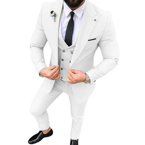 2023 אופנה גברים פנאי בוטיק אבזם יחיד slim fit שמלת כלה חליפת כלה סט 3 חלקים בלייזרים מכנסיים ווסט מכנסיים