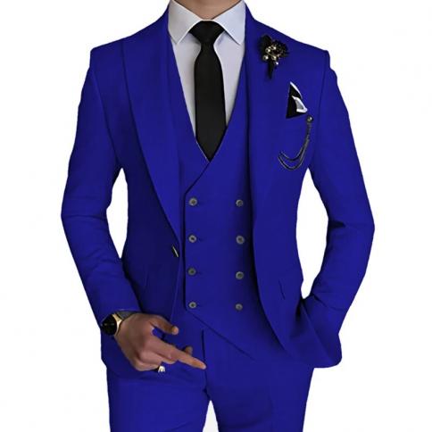 2023 אופנה חדשה גברים פנאי בוטיק עסקי צבע אחיד חליפת חתונה מכנסיים מעיל אפוד 3 יחידות סט שמלה בלייזרים ז'קט t